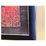 Framed Landscape Wall Art - Rural Red Field Scene with House, Black Frame