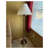 Brass 3-Arm Floor Lamp with White Fabric Shade - 60 in Tall