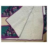 Floral Quilt Bedspread, Table Cloth, and Pillow - Teal Green, Purple & Cream