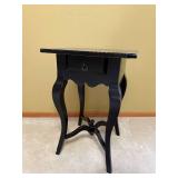 End Table - Black Wood with Single Drawer & Ring Pull