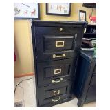 4-Drawer Filing Cabinet - Black Wood Locking Top Drawer, Brass Label Frames