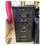 4-Drawer Filing Cabinet - Black Wood Locking Top Drawer, Brass Label Frames