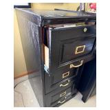 4-Drawer Filing Cabinet - Black Wood Locking Top Drawer, Brass Label Frames