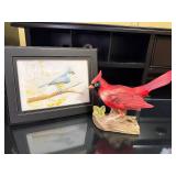 Bluebird Print in Black Frame & Red Cardinal Lamp - Bird Decor Set