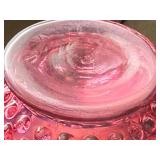Fenton Pink Ruffled Glass Bowls with Hobnail Texture - Lot of 3