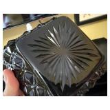 White Floral Milk-Glass Box, Cake Stand with Lid, Heart Paperweight & Black Dish