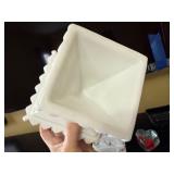 White Floral Milk-Glass Box, Cake Stand with Lid, Heart Paperweight & Black Dish