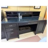 Martin Black Desk with Glass Top, Hutch