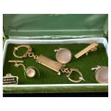 Vintage Young Quinlan Cufflinks & Adjustable Tie Chain Set in Velvet Boxes