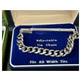 Vintage Young Quinlan Cufflinks & Adjustable Tie Chain Set in Velvet Boxes