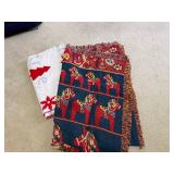 Dala Horse Motif Throw Blanket - Red/Blue Fringed Tapestry