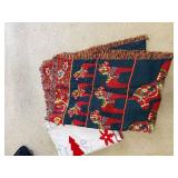 Dala Horse Motif Throw Blanket - Red/Blue Fringed Tapestry