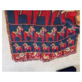 Dala Horse Motif Throw Blanket - Red/Blue Fringed Tapestry