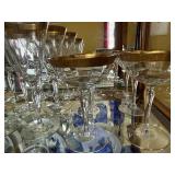 Champagne Flutes Coupe Style and Wine Glasses with Gold Rims - Clear Glass Stemware Set