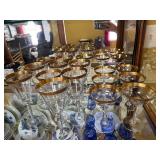 Champagne Flutes Coupe Style and Wine Glasses with Gold Rims - Clear Glass Stemware Set