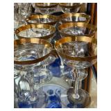Champagne Flutes Coupe Style and Wine Glasses with Gold Rims - Clear Glass Stemware Set