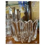 Orrefors Crystal Cut Glass Bowls - Large & Small, Scalloped Petal Rim, 7 in & 5 in