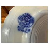 Blue & White Floral Porcelain Plates with Gold Trim - Pair + Glass Swan Figurines