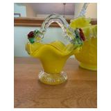 Yellow Carnival Glass 3-Piece Centerpiece Set - Vase & 2 Leaf-Handled Dishes
