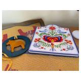 Dalecarlian Dala Horse Decor Lot - Sweden Rosemaling Tile, Candles & Ornaments