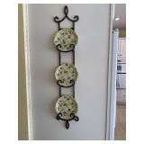Three-Plate Ceramic Wall Plate Rack - Yellow Lattice Floral Plates on Iron Frame