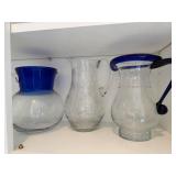 Glass Carafes - 3-Piece Clear Set with Blue Accents