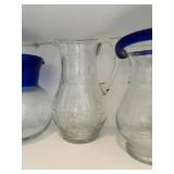 Glass Carafes - 3-Piece Clear Set with Blue Accents