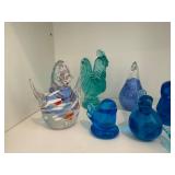 Blue Glass Figurines Set - Hand-Blown Art Glass (Lot of 9)