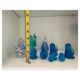 Blue Glass Figurines Set - Hand-Blown Art Glass (Lot of 9)