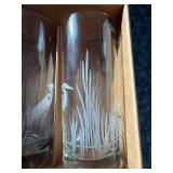 Etched Glass Tumblers - Heron & Cattails Pattern - 8-Piece Set - Made in USA