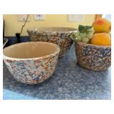 Ceramic Planter Bowls Set of 3 - Speckled Blue & Rust Glaze, Drainage Holes