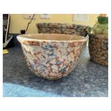 Ceramic Planter Bowls Set of 3 - Speckled Blue & Rust Glaze, Drainage Holes