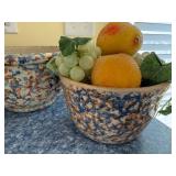 Ceramic Planter Bowls Set of 3 - Speckled Blue & Rust Glaze, Drainage Holes