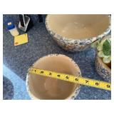 Ceramic Planter Bowls Set of 3 - Speckled Blue & Rust Glaze, Drainage Holes