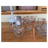 Pyrex Glass Measuring Cups Set with Citrus Juicer & Anchor Hocking Jar - Vintage Kitchenware