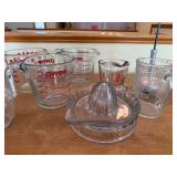 Pyrex Glass Measuring Cups Set with Citrus Juicer & Anchor Hocking Jar - Vintage Kitchenware