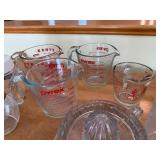 Pyrex Glass Measuring Cups Set with Citrus Juicer & Anchor Hocking Jar - Vintage Kitchenware