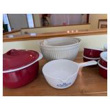 Red Enamel Dutch Oven With Lid + White Nesting Bowls & Ramekins - Kitchenware Set