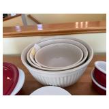 Red Enamel Dutch Oven With Lid + White Nesting Bowls & Ramekins - Kitchenware Set