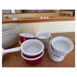 Red Enamel Dutch Oven With Lid + White Nesting Bowls & Ramekins - Kitchenware Set