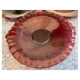 Carnival Glass Vase & Bowl Lot - Blue Daisy Vase, Blue Ruffled Bowl, Burgundy Dishes