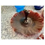 Carnival Glass Vase & Bowl Lot - Blue Daisy Vase, Blue Ruffled Bowl, Burgundy Dishes