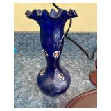 Carnival Glass Vase & Bowl Lot - Blue Daisy Vase, Blue Ruffled Bowl, Burgundy Dishes