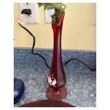 Carnival Glass Vase & Bowl Lot - Blue Daisy Vase, Blue Ruffled Bowl, Burgundy Dishes