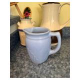 Blue Ceramic Pitcher - Cream Canister with MUL - Floral Spoon - Brown Base Coffee Carafe