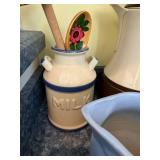 Blue Ceramic Pitcher - Cream Canister with MUL - Floral Spoon - Brown Base Coffee Carafe