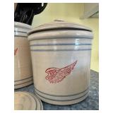 Red Wing Stoneware Canister Set with Lids - Winged Bird, Blue Stripes, 4-Piece