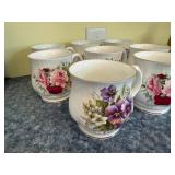 Floral Bone China Mugs - Set of 6, Pink Roses & Hydrangea, Made in England