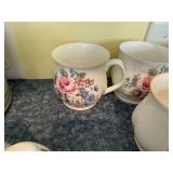 Floral Bone China Mugs - Set of 6, Pink Roses & Hydrangea, Made in England