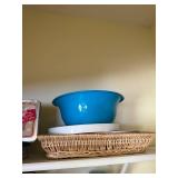 Decorative Christmas Tin Box Collection - Holiday Gift Tins with Blue Basin & Wicker Tray